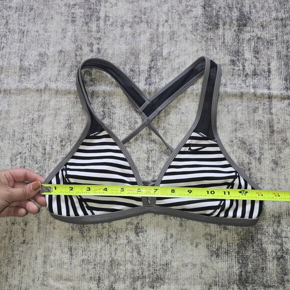 Nike Bikini Top Womens Small Black White Striped Triangle Cross Back Swim Logo - Picture 4 of 8